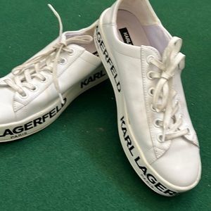 Karl Lagerfeld White Leather platform Tennis Shoes size 9